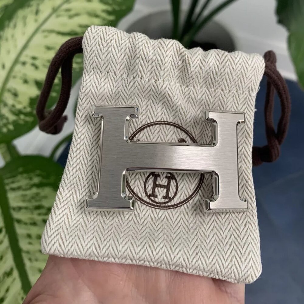 Hermes Classic H belt buckle brushed silver tone 32mm